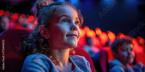 Familie sitzt zusammen und schaut sich einen Film im Kino an