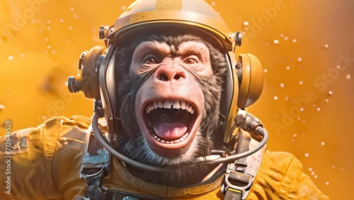 funny monkey wearing astronaut costume.  photo