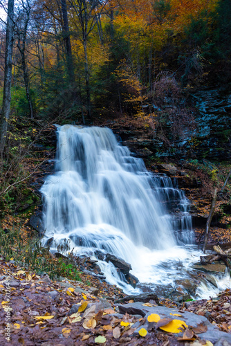 Cascade of waterfalls in a mountain gorge, fast flowing water, long exposure © SVDPhoto