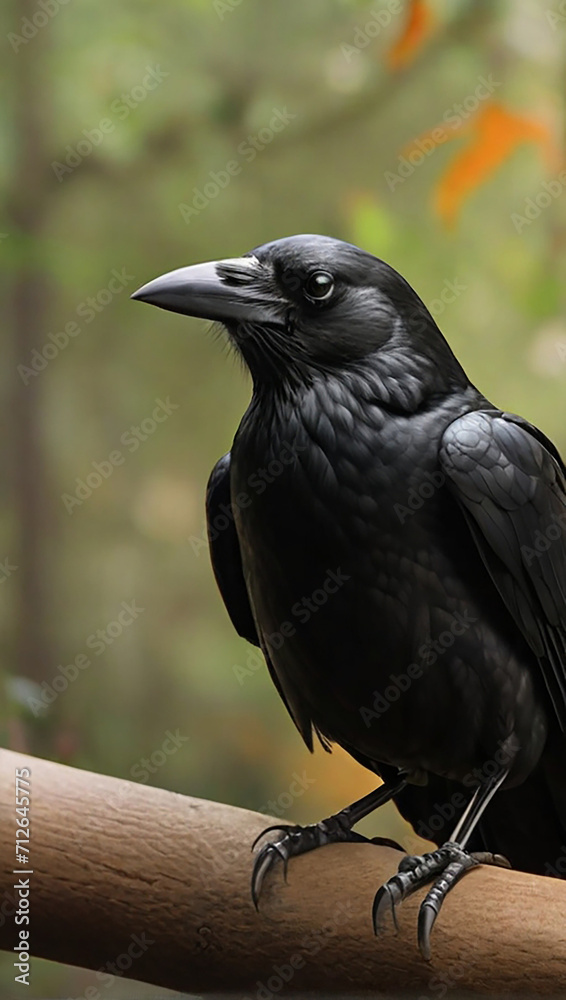 Fototapeta premium A black crow sit on the tree, reallistic picture
