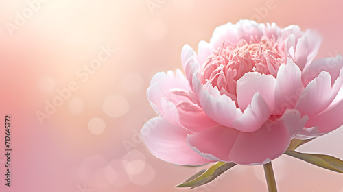 a light pink chinese peony on light pink background, as a holiday card with copy space, Women's Day, Mother's Day photo