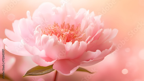 a light pink chinese peony on light pink background  as a holiday card with copy space  Women s Day  Mother s Day