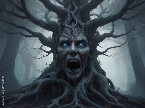 Scary halloween background with talking trees.