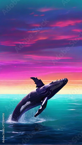 Beautiful humpback whale is swimming