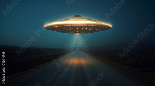 Massive Alien Hovering Above Night Road