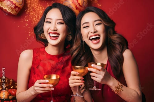 Asian Chinese womans smiling celebrate Chinese New Year