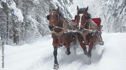 horses running in the snow 