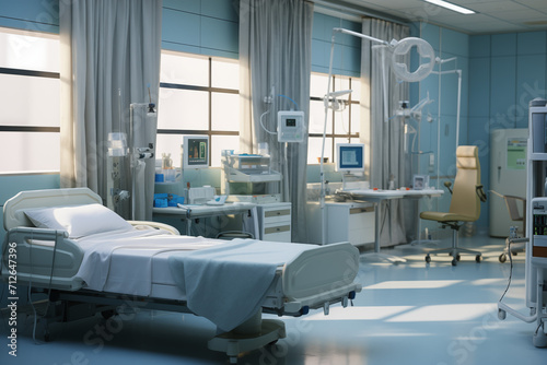 Hospital room with a patient bed. Medical world  event related to care  medical news  hospitalization of a patient  nursing home.