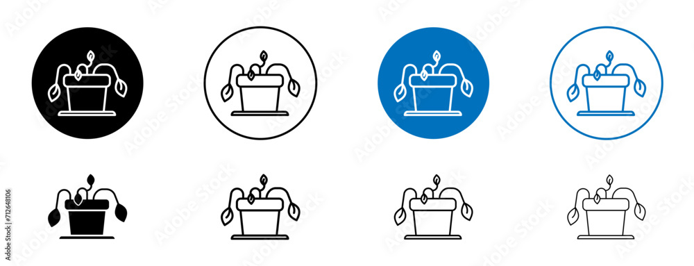 Withered Plant Line Icon Set. Flower Plant Withered Vector Dead Set Symbol in Black and Blue Color.