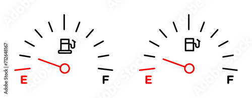 Car Fuel Indicator Line Icon Set. Gas Tank Meter Indicator Gauge Symbol in Black and Blue Color. photo