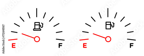 Car Fuel Indicator Line Icon Set. Gas Tank Meter Indicator Gauge Symbol in Black and Blue Color.