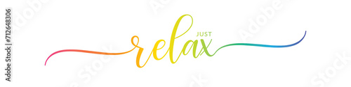 JUST RELEX – Calligraphy Rainbow Text Effect Banner on Transparent Background photo