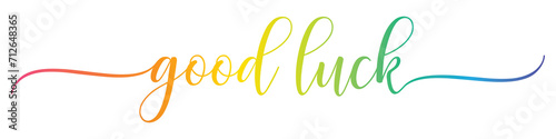 GOOD LUCK – Calligraphy Rainbow Text Effect Banner on Transparent Background