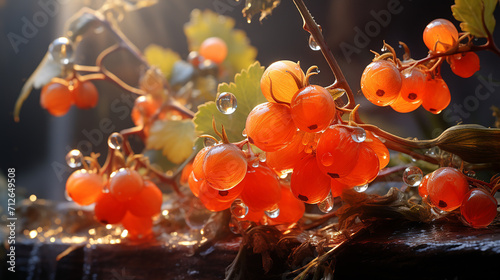 - 2 red cloudberries images natural background, generative ai