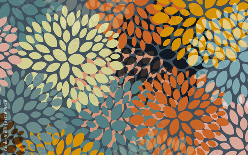 Explosion effect of random radial petals form round abstract fantasy flowers for printing on contemporary pillows, banner for interior design. Vector.