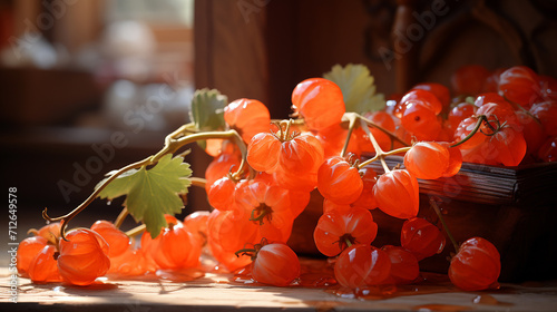 - 3 red cloudberries images natural background, generative ai