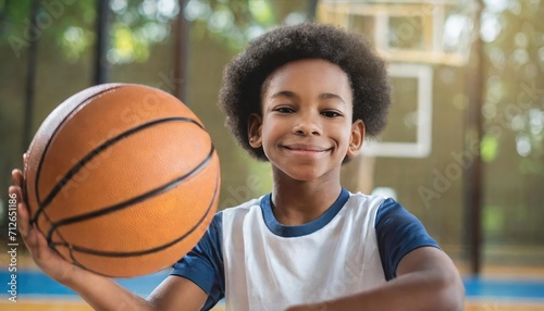 A young boy practices his basketball skills, aiming for the basket. His determination underscores the joy of the sport and the thrill of achievement