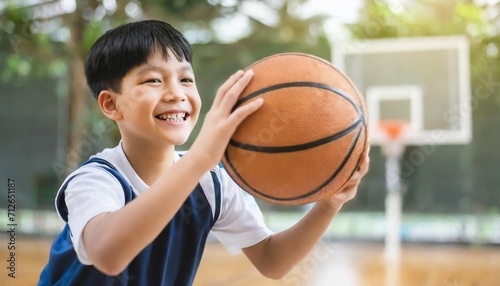 A young boy practices his basketball skills, aiming for the basket. His determination underscores the joy of the sport and the thrill of achievement