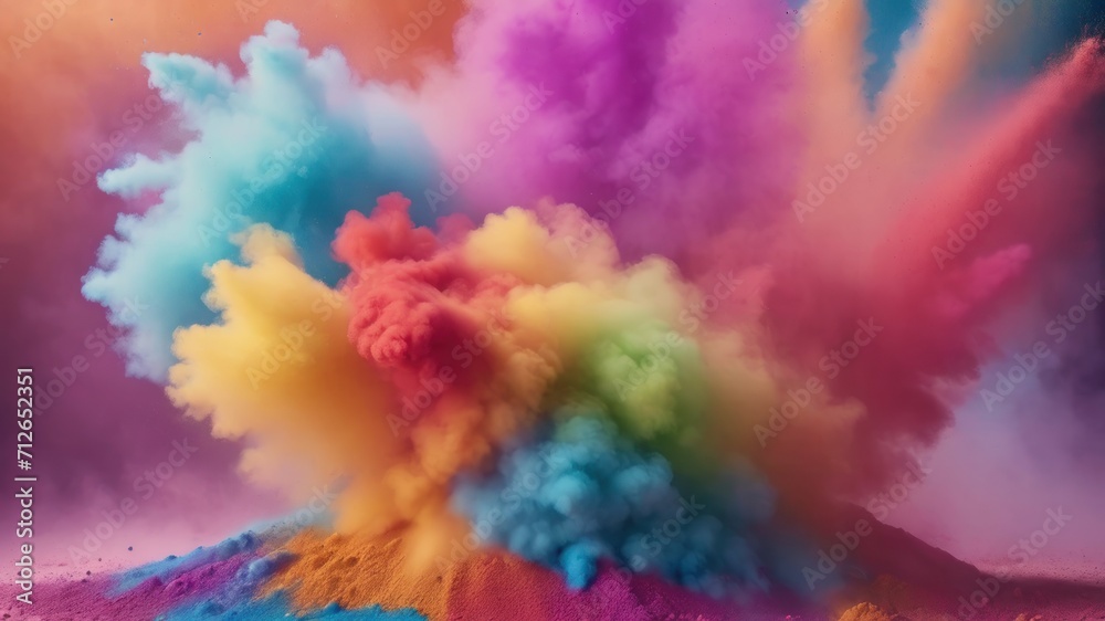 Multicolored dust powder paint explosion backdrop, abstract illustration, Hindu Holi festival of colors Multicolored dust powder paint explosion backdrop, abstract illustration, Hindu Holi festival of colors