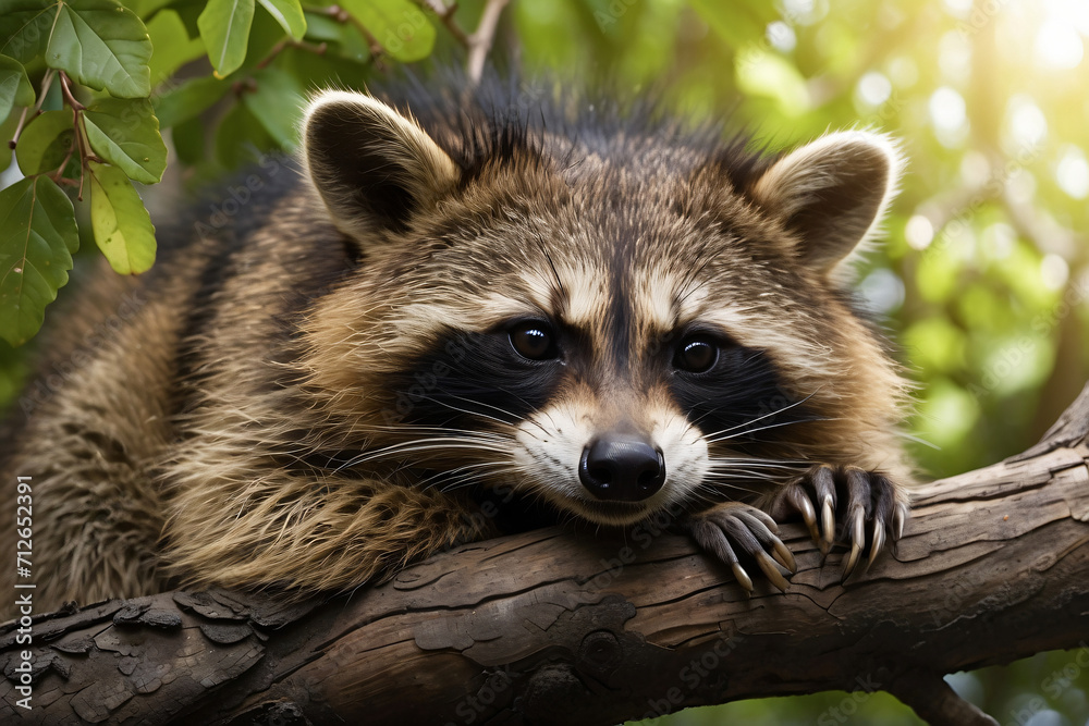 the raccoon was lying on the wood