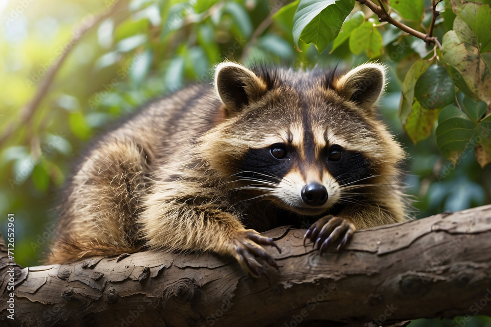 the raccoon was lying on the wood