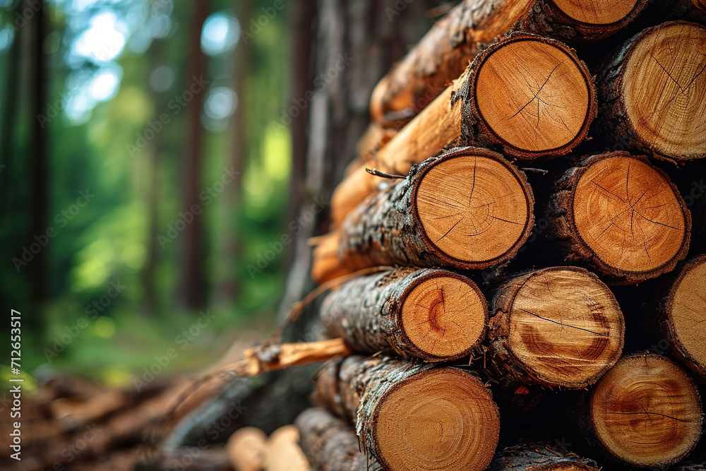 Stack of freshly cutted trees in a forest Stack of freshly cutted trees in a forest