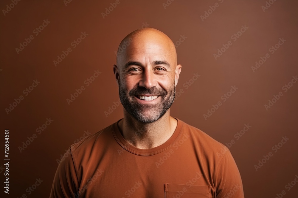 Portrait of a handsome bald man smiling against a brown background. Portrait of a handsome bald man smiling against a brown background.
