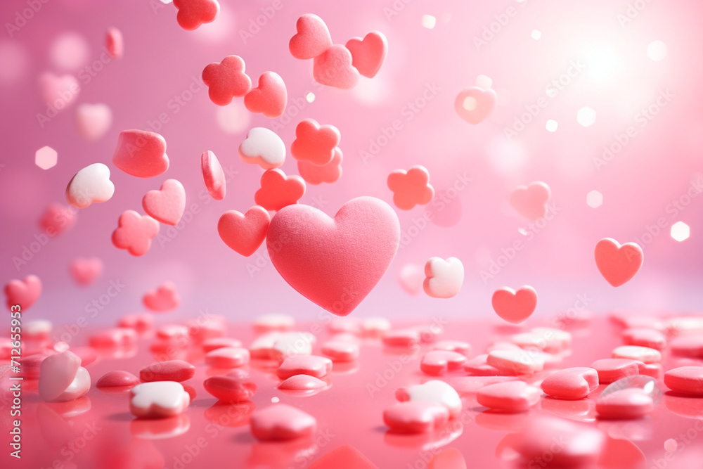 Beautiful background with hearts and sweets for Valentine's Day. Generative AI. Beautiful background with hearts and sweets for Valentine's Day. Generative AI.