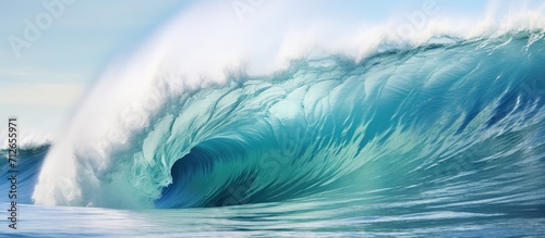 Ocean wave crashing in blue water.