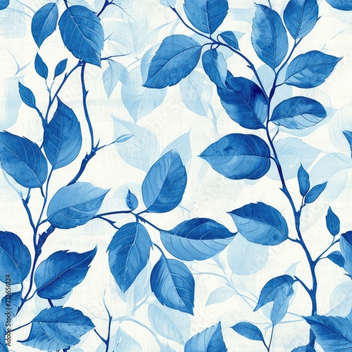  blue and white leafy wallpaper with many leaves