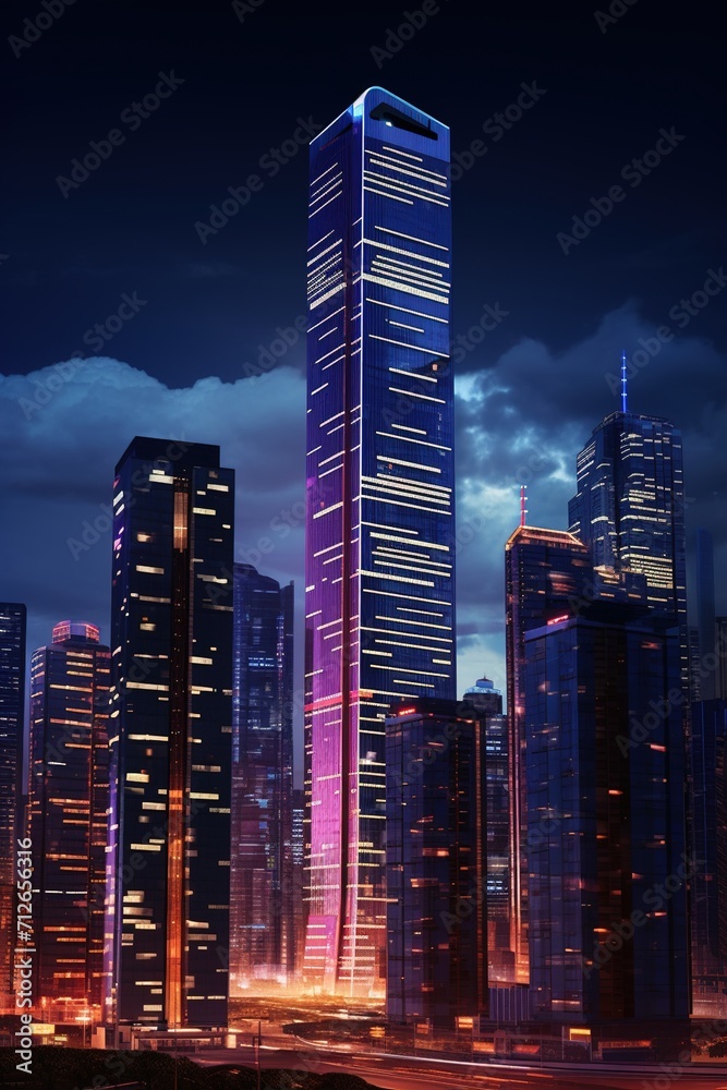 Obraz premium A tall skyscraper in a city at night