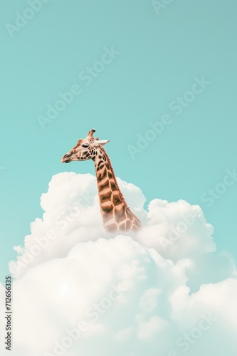 a giraffe standing on a cloud