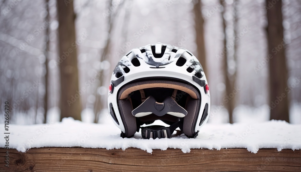 Fototapeta premium Bicycle helmet woods, winter background