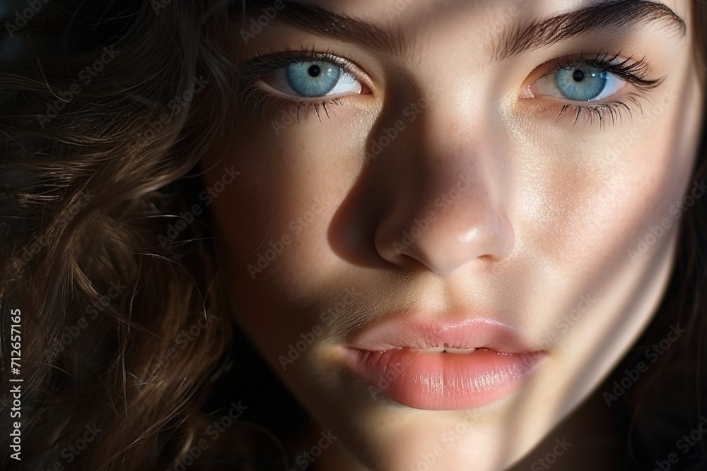 Close-up portrait of a beautiful young woman with blue eyes and brown hair Close-up portrait of a beautiful young woman with blue eyes and brown hair