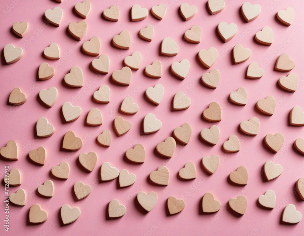 Wooden heart embellished Valentine's Day card on pink background