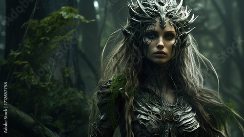 fantasy Gothic woman against the background of a magical forest.