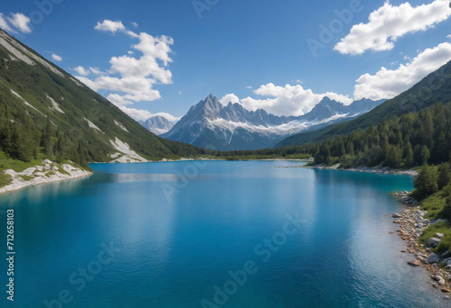 Blue lake and mountains