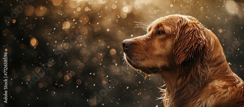 Brown dog in the rain.