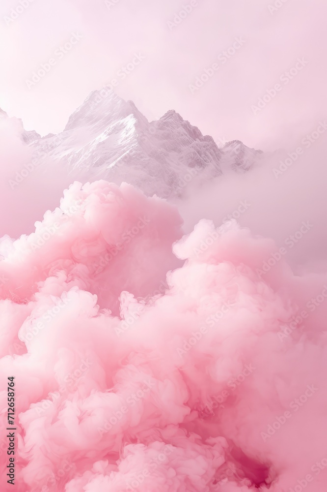  white snow peaks mountains with pink smoke