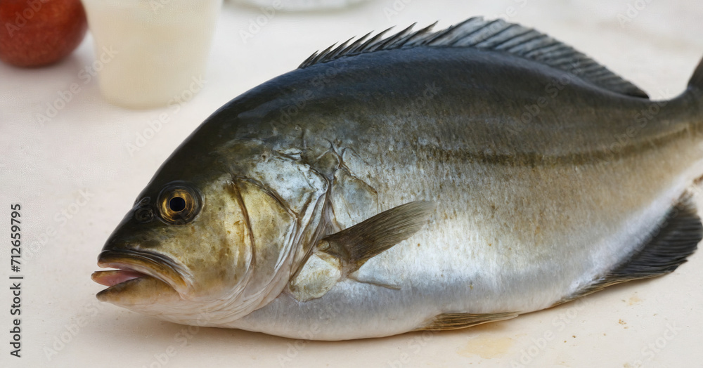 A striking image of a sole fish, isolated on a dark background. The intricate details of the