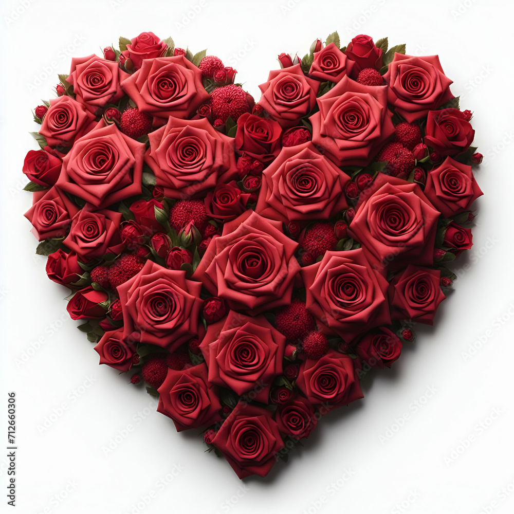 Red love, valentine decorated heart of roses, white background isolated Red love, valentine decorated heart of roses, white background isolated