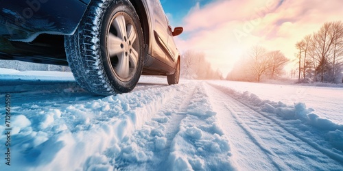 Modern car winter tire on a winter road © Andrus Ciprian