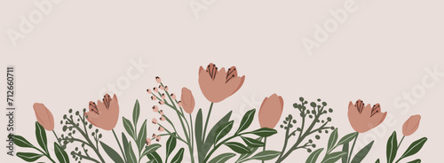 Romantic summer spring flowers banner  tulips wedding invitation birthday card pastel #712660711
