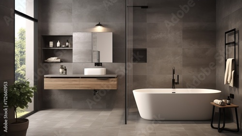 Ceramic floor and wall tiles in a grey color