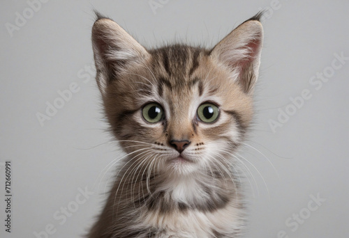 Close-up shot of a small gray kitten