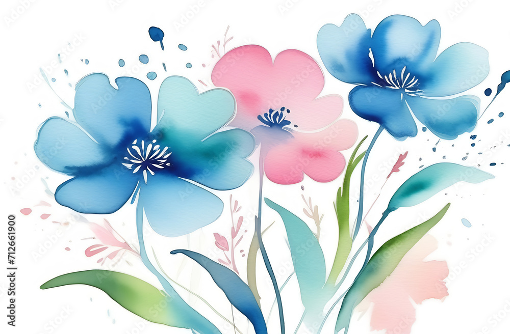 Abstract watercolor flowers. Banner. Botanical painting. Concept for greeting card, picture, cover, header or wall decoration