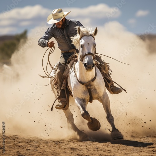 Cowboy on a white horse © duyina1990