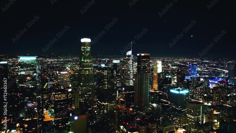 City of Los Angeles at night. Aerial shot of downtown skyline. City of Los Angeles at night. Aerial shot of downtown skyline.