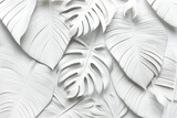 Collection of tropical leaves in white color. Abstract leaf decoration design background