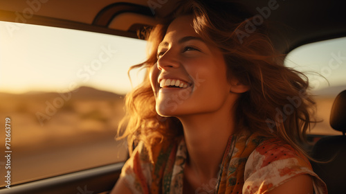 Young woman smiling inside a car © Marcos Luis